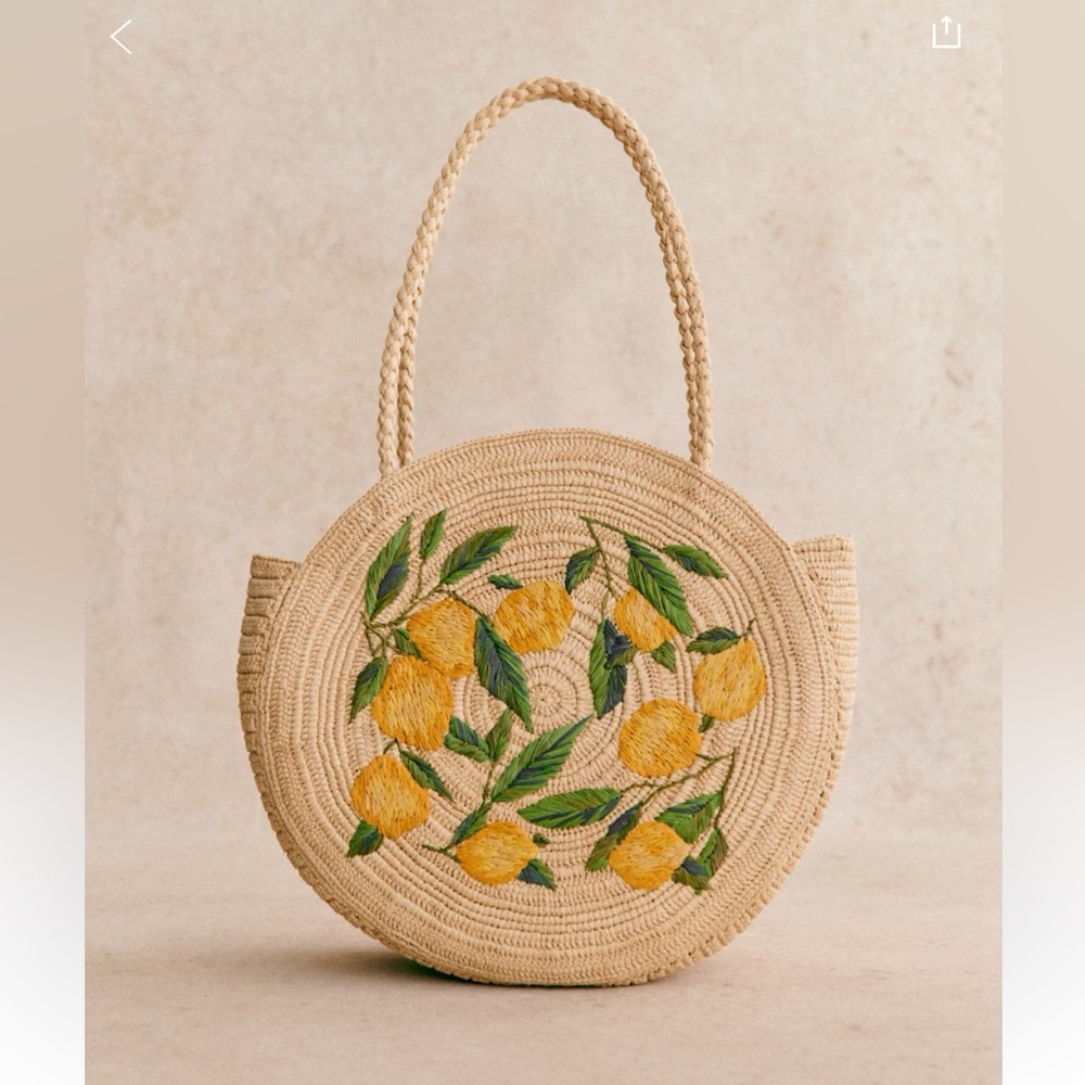Sezane June Basket - Raffia embroidered with lemons